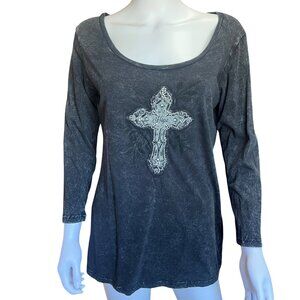 Joyce Meyer Gray Long Sleeve Top w/ Cross Applique "Hope" Womens Size XL
